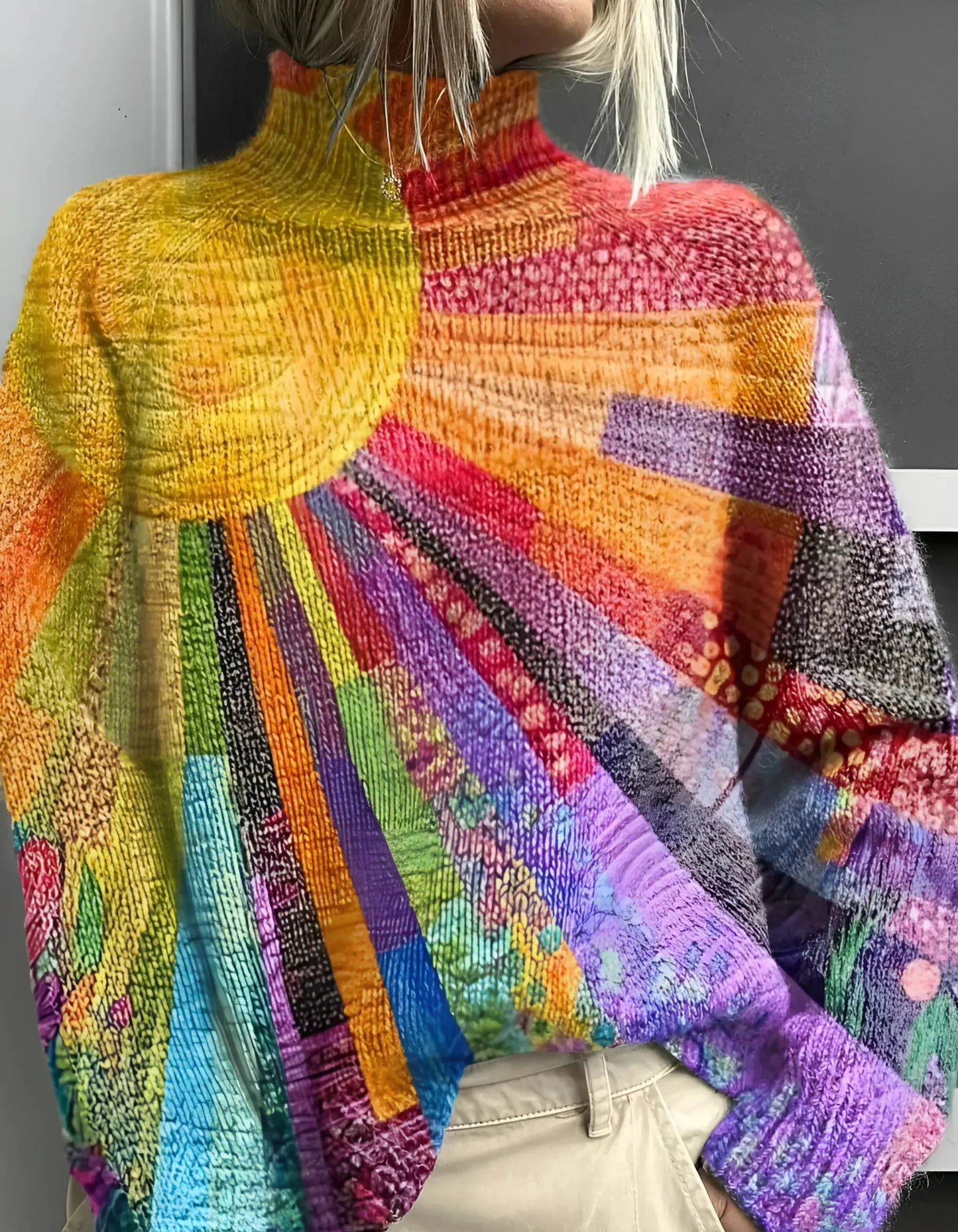 Zofina - Maglione a Collo Alto Vivace e Colorato